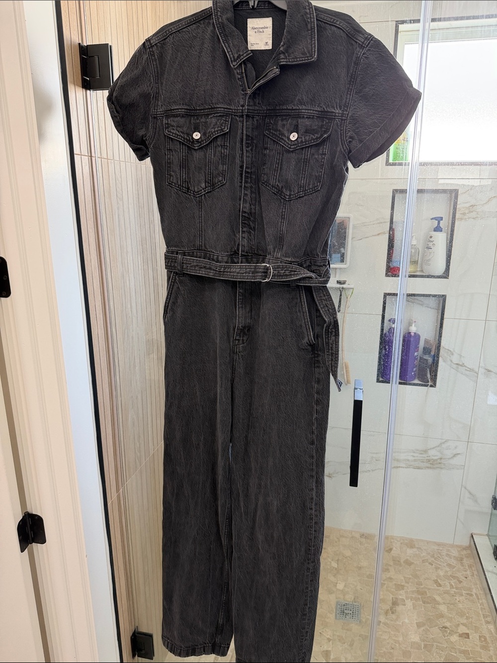 Abercrombie & Fitch Washed Black Denim Jumpsuit